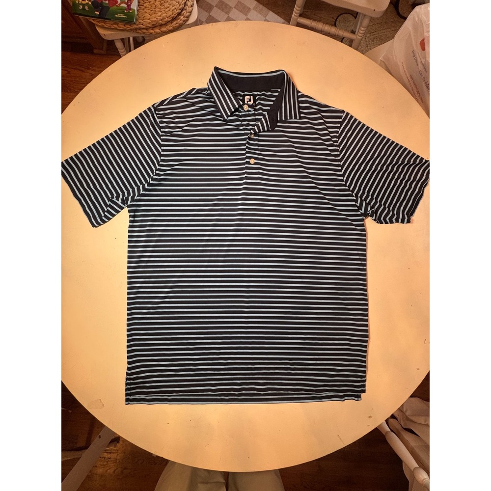 FootJoy Mens XL Striped Golf Polo Shirt Navy‎ Blue Short Sleeve Performance Top